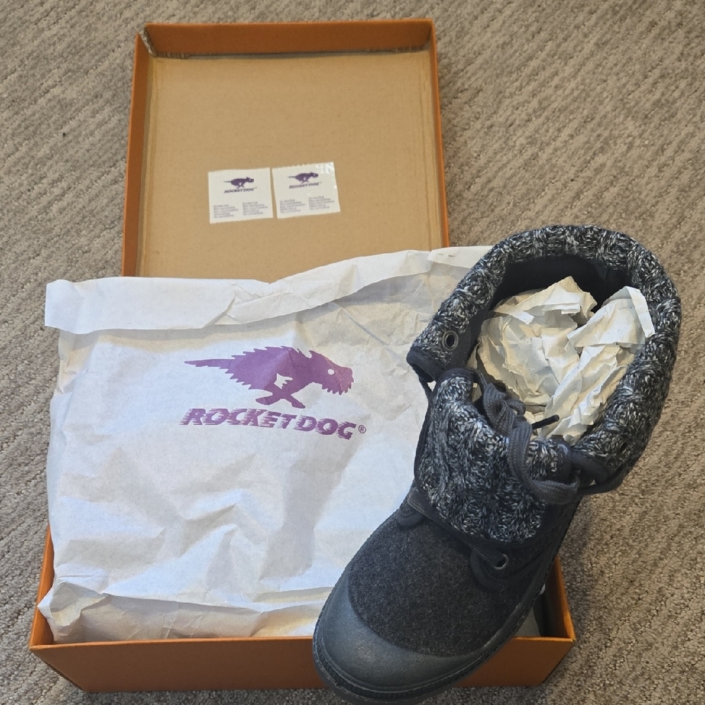 Rocket Dog Dark Gray Knit-Cuff Ankle Boot